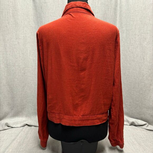 Ci Sono-Linen Collection Button Down Long Sleeve Crop Top Burnt Orange Women's L - Picture 3 of 12